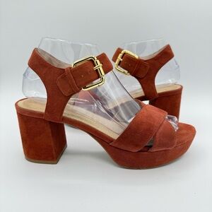 Barneys New York Suede Platform Sandals 8 Orange/Rust